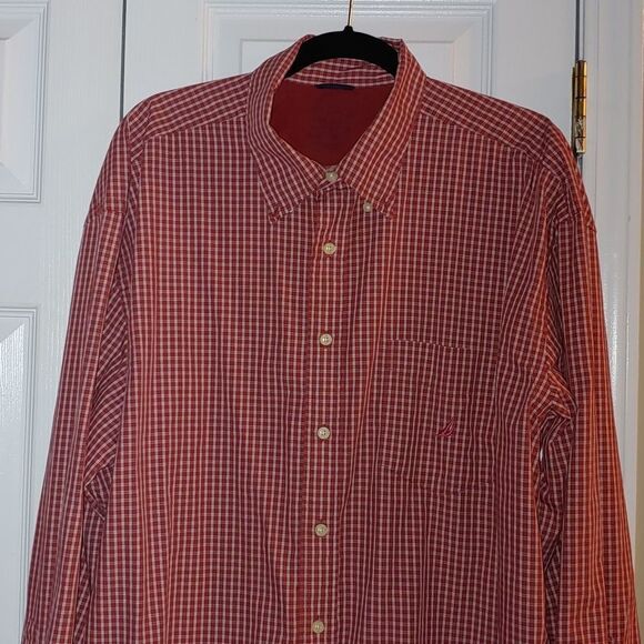 Nautica Vintage red gingham  long sleeve button down dress shirt Sz XXL - Picture 3 of 5